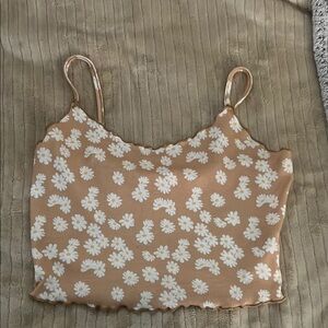 Tan Fitted Crop Camisole with Floral Print